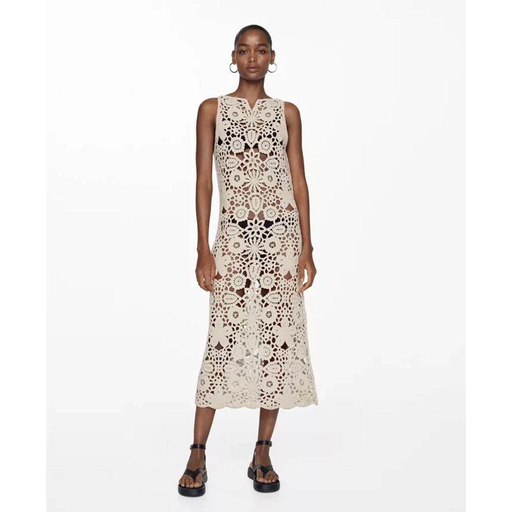 NWT MANGO Women's 100% Cotton Crochet Dress in Ivory Women's Size 8
